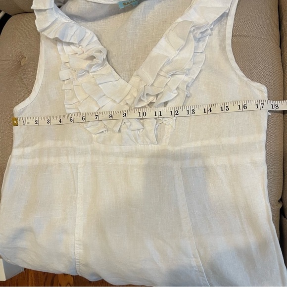 SAMSON Dress Women’s M White Linen Ruffled Neck dress Pockets - Picture 11 of 11
